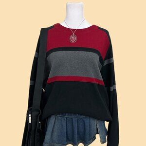 red gray and black striped y2k crewneck sweater